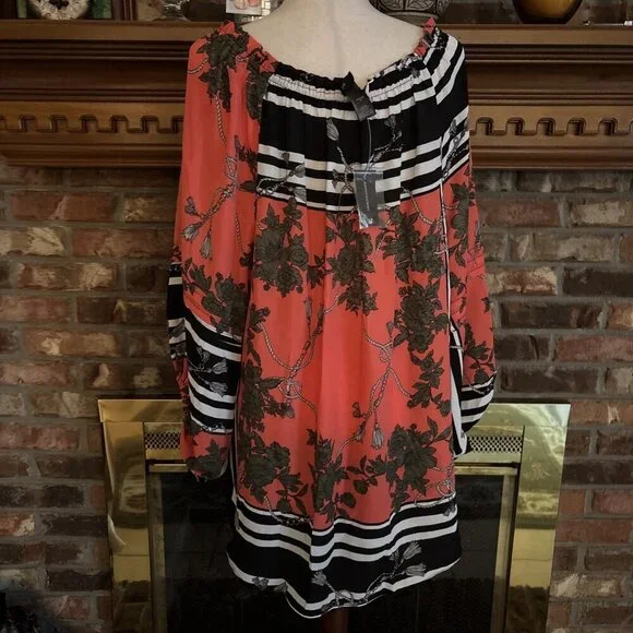 Ashley Stuart Orange & Black Blouse Size 22/24 New Button Down - Picture 3 of 7